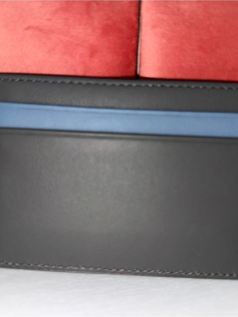 Rylor Slim Leather Card Holder in Gray with Blue Accent